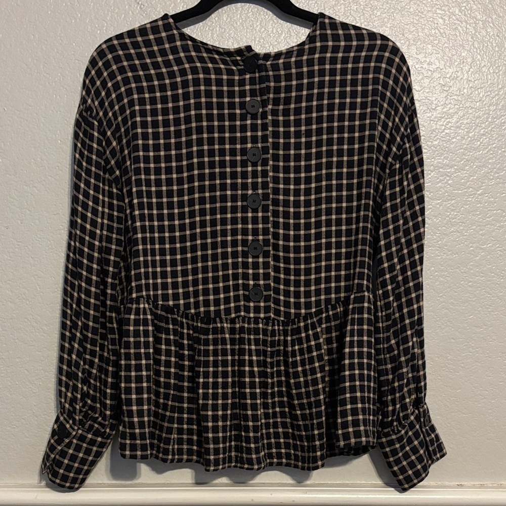 Madewell Black and Cream Checkered Blouse - Picture 5 of 5